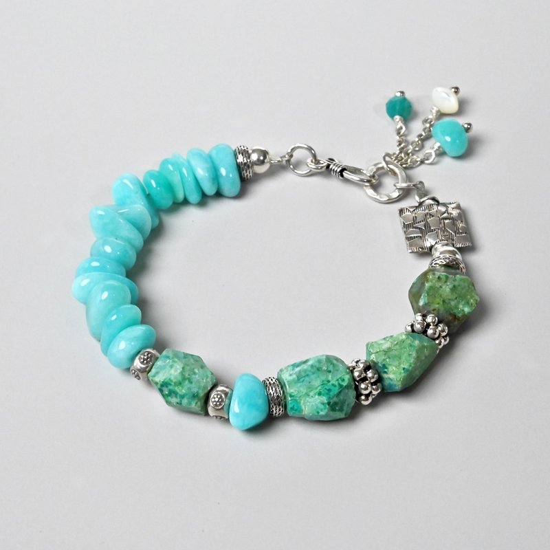 热带雨林 | S925纯银手工订制|凤凰石*天河石原矿设计款手链 - 手链/手环 - 宝石 多色