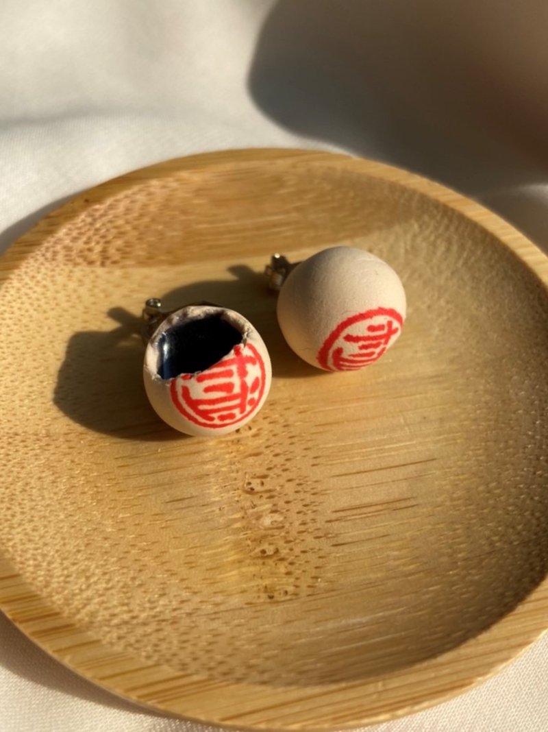 手作台南传统黑糖椪饼耳环 - 耳环/耳夹 - 其他材质 橘色