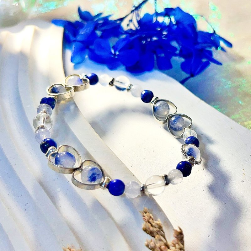 【澎湖双心石沪|灵魂专属宝物|水晶手环】蓝线石|白水晶|青金石 - 手链/手环 - 水晶 蓝色