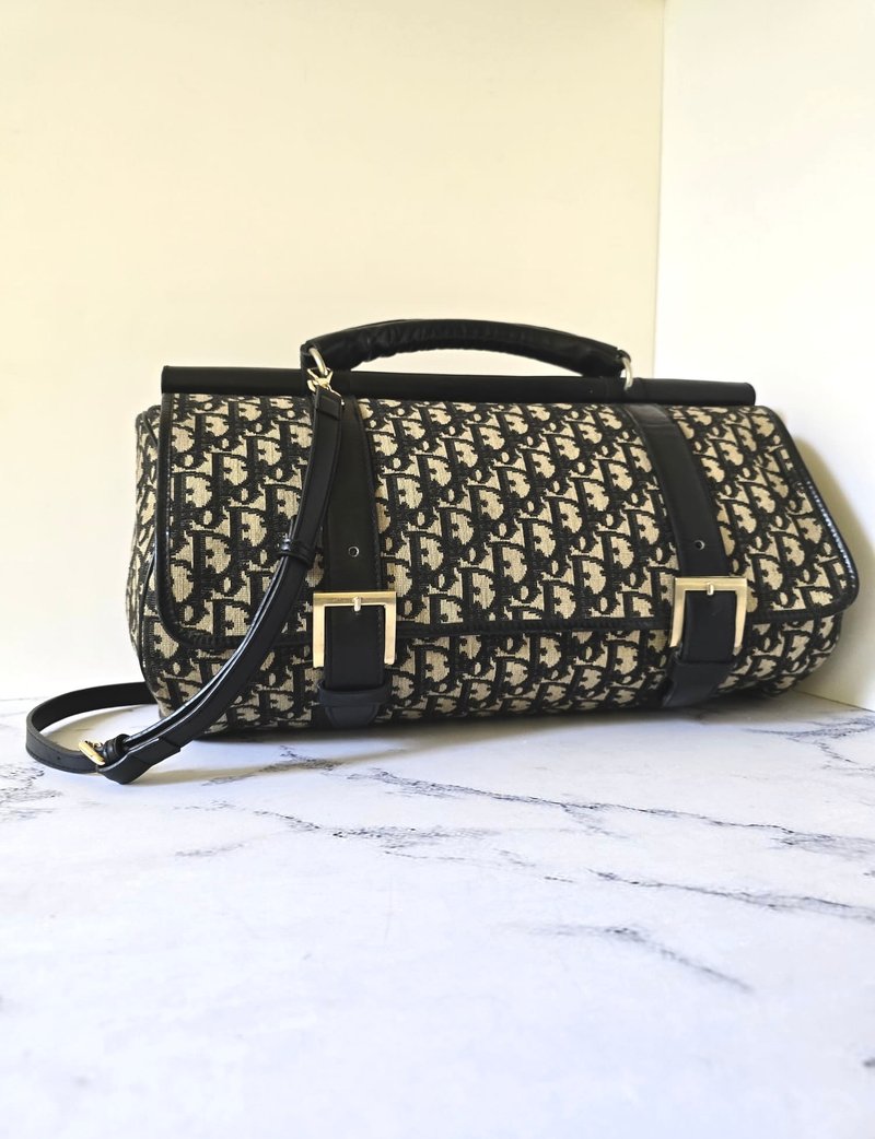 绝版中古包 Dior 黑色老花波士顿包 斜背包 侧背包 单肩包 二手包 - 侧背包/斜挎包 - 其他材质 黑色