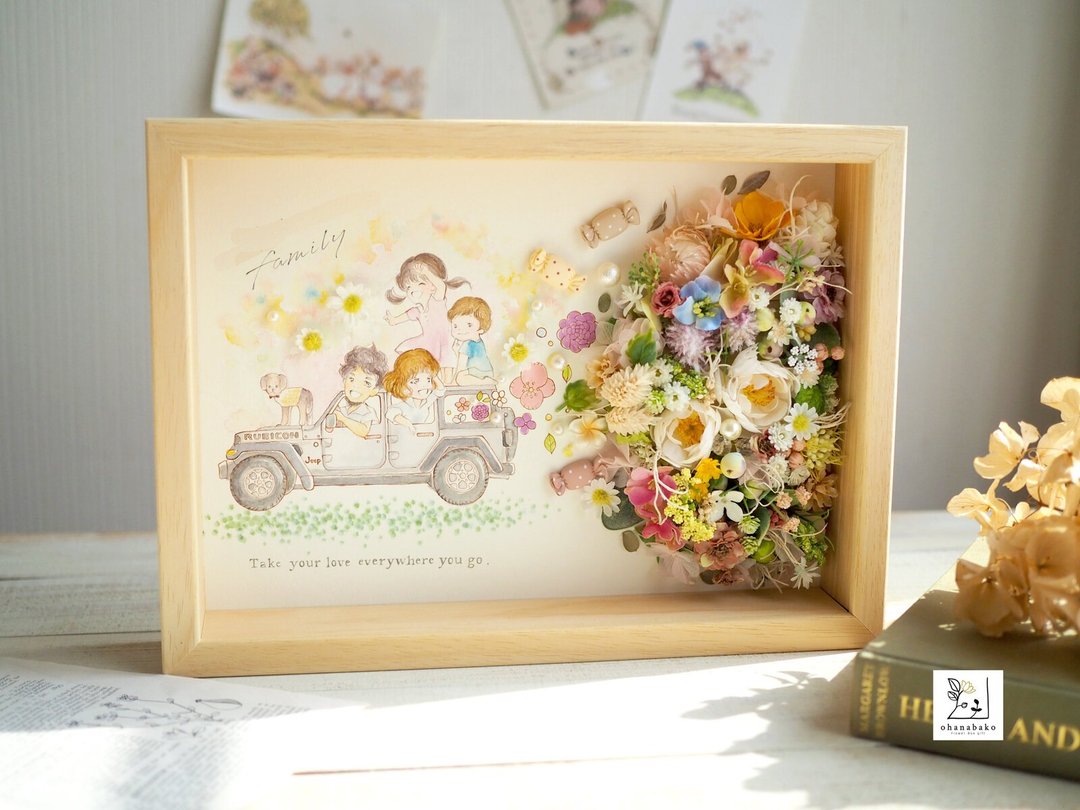 【家庭欢迎板】永生花与水彩画 A4 混合媒材相框 - 订制画像 - 植物．花 多色