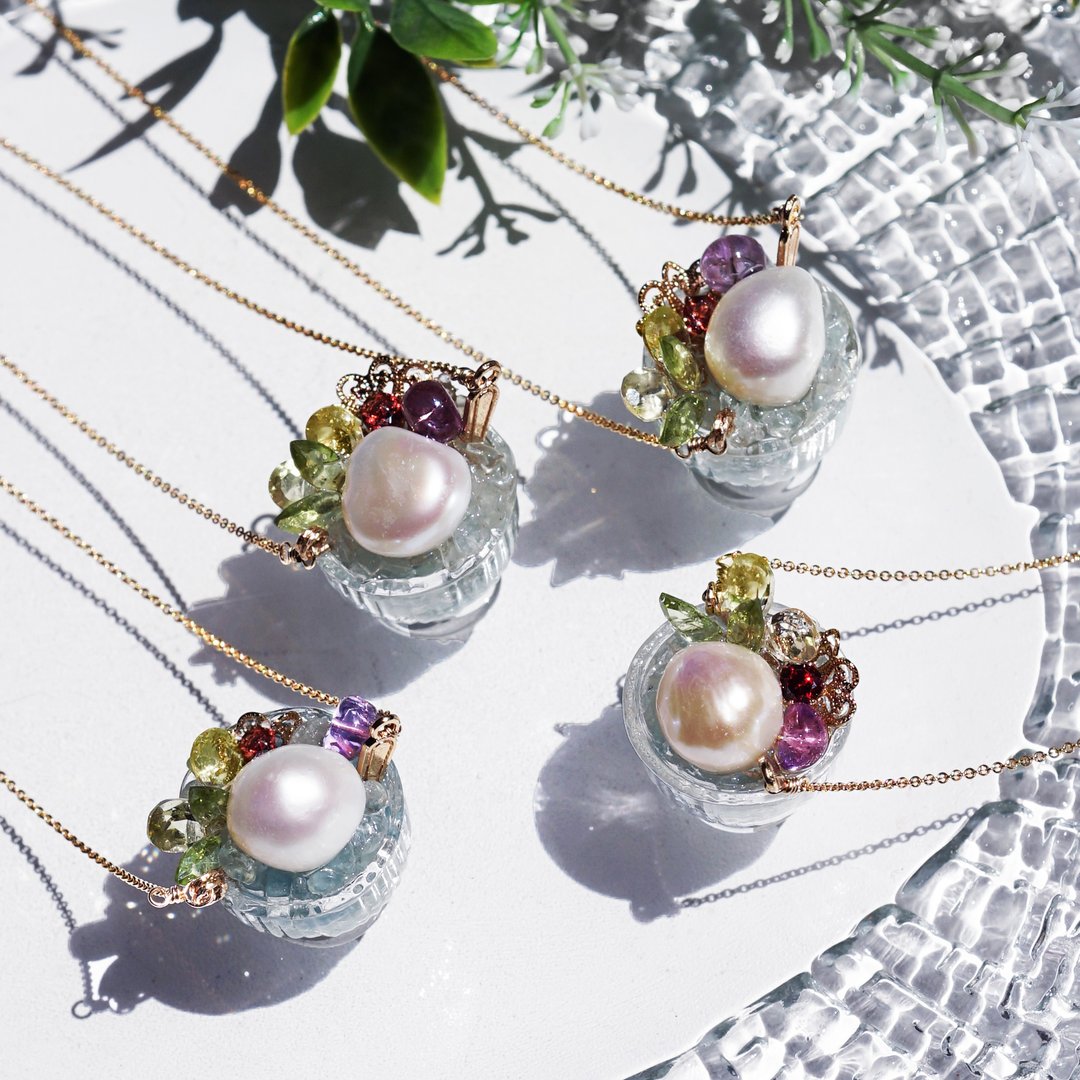 宝石冰淇淋圣代项链 蓝宝石、珍珠、石榴石_45cm项链 lipattijewelry - 项链 - 宝石 蓝色
