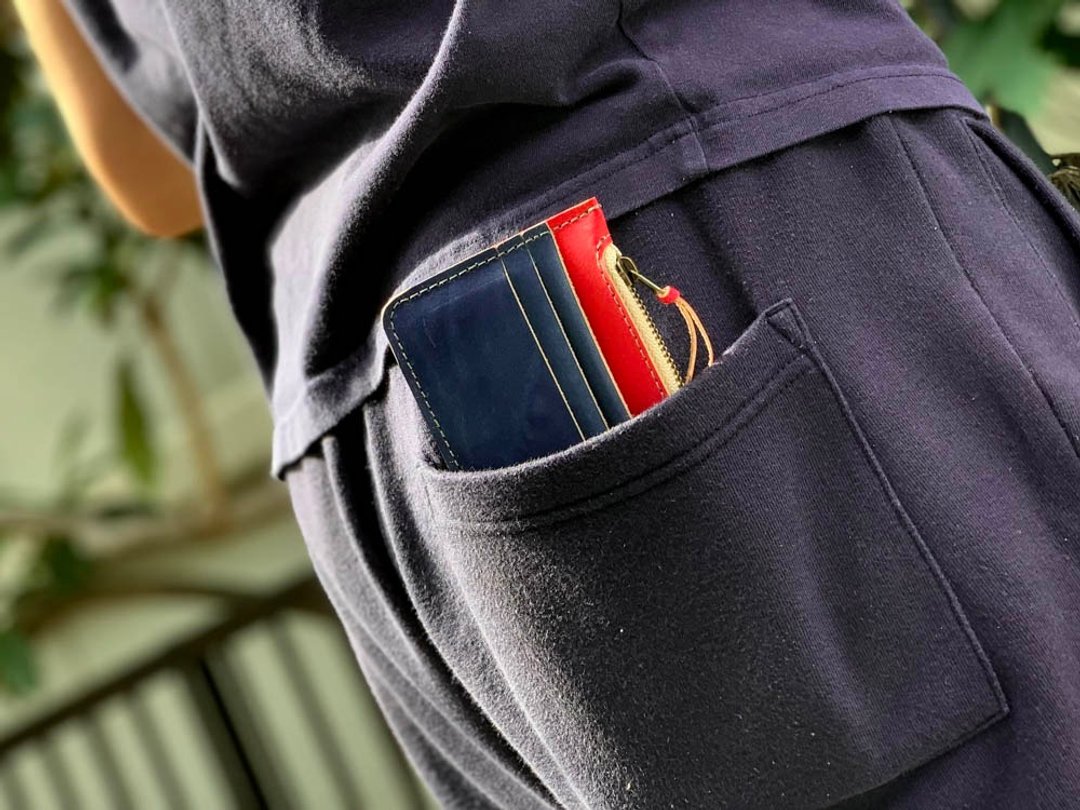 F-SLIM British Trad Style Navy Blue x Red Full Slim Wallet Second Wallet FSW-RNHR-H - 皮夹/钱包 - 真皮 蓝色