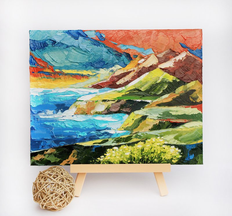 Big Sur Painting Monterey Original Art California Wall Art Seascape Artwork Oil - 海报/装饰画/版画 - 其他材质 橘色