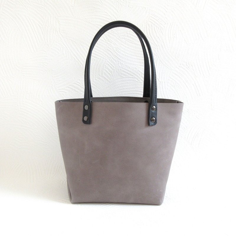 膨胀感三角形侧边・牛皮・宽版底部迷你托特包・柔滑光滑・大理石灰・0609 - 手提包/手提袋 - 真皮 灰色