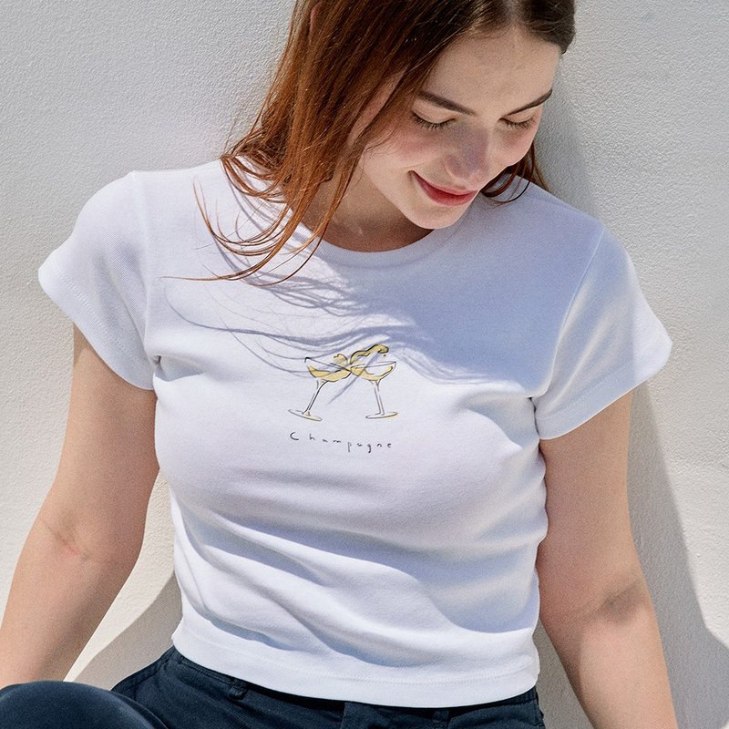 香槟T恤 - 女装 T 恤 - 棉．麻 白色