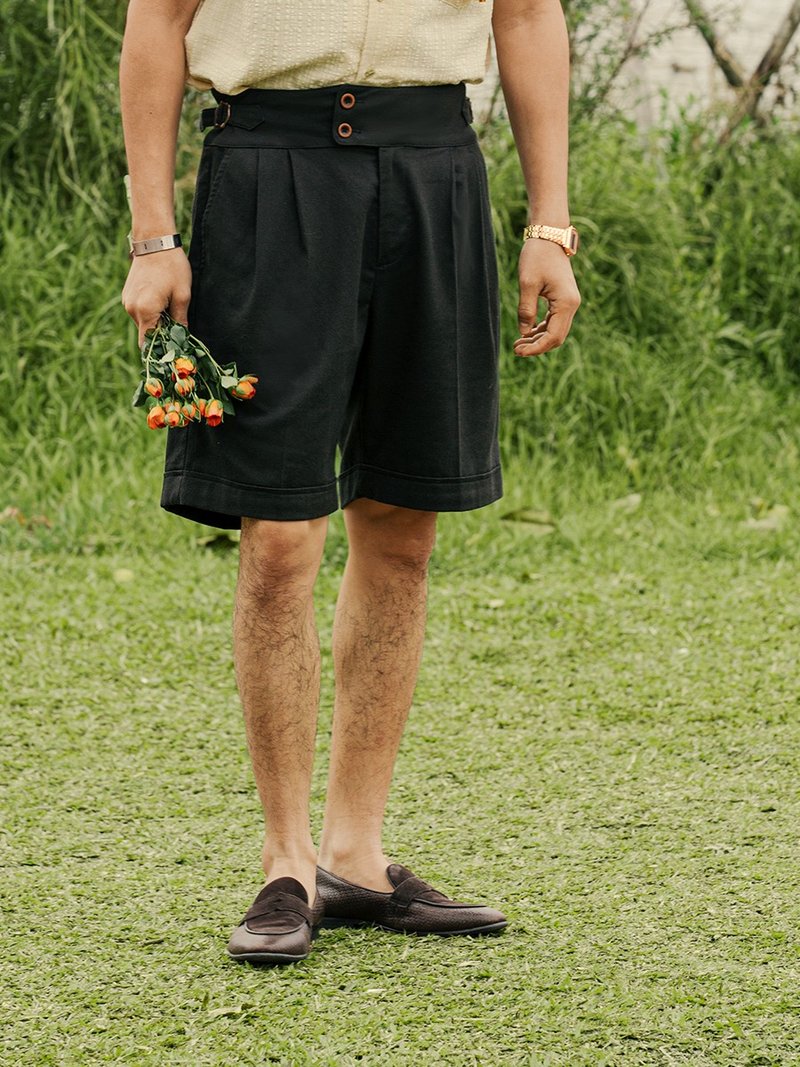 SOARIN义式复古亚麻休闲短裤(2529F216) - 男士短裤 - 棉．麻 黑色