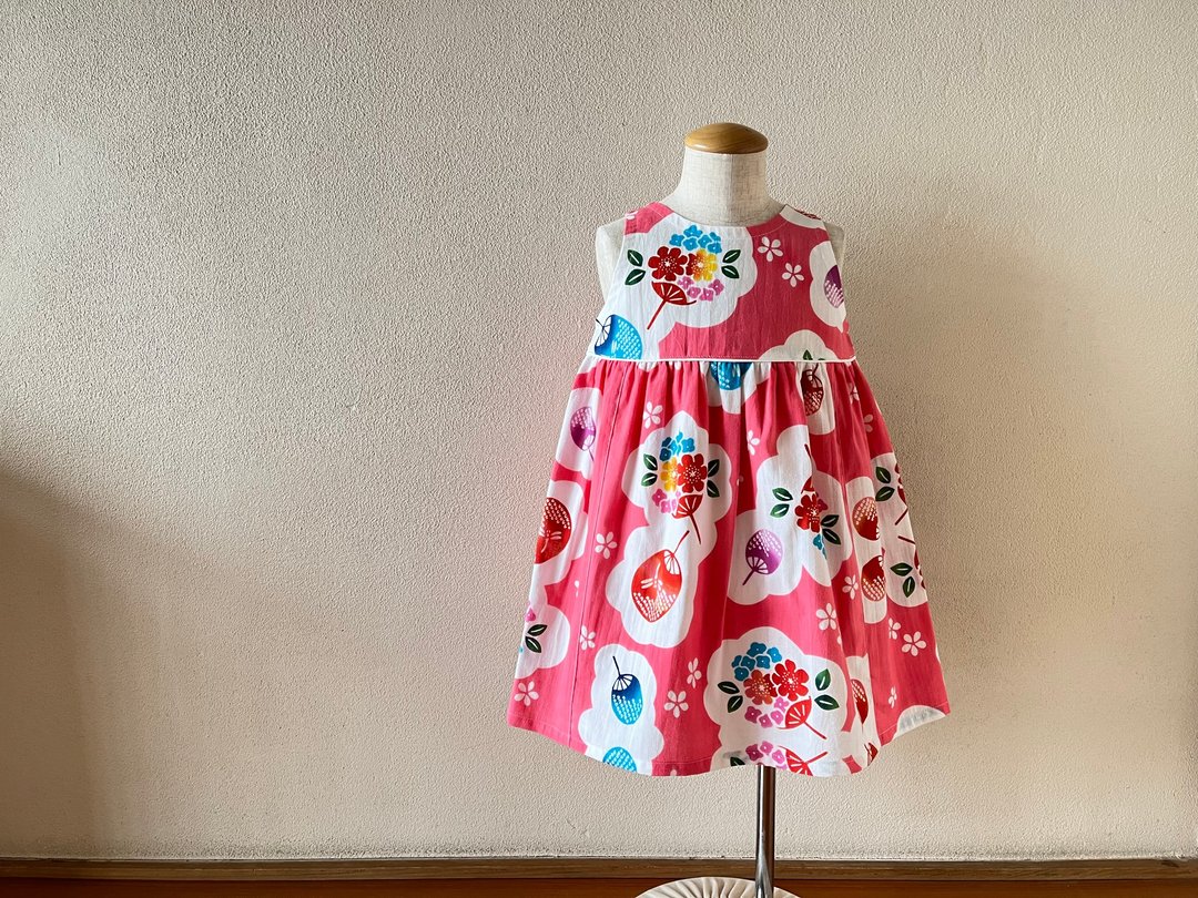 Children's yukata fabric flare dress - 童装裙 - 棉 粉红色