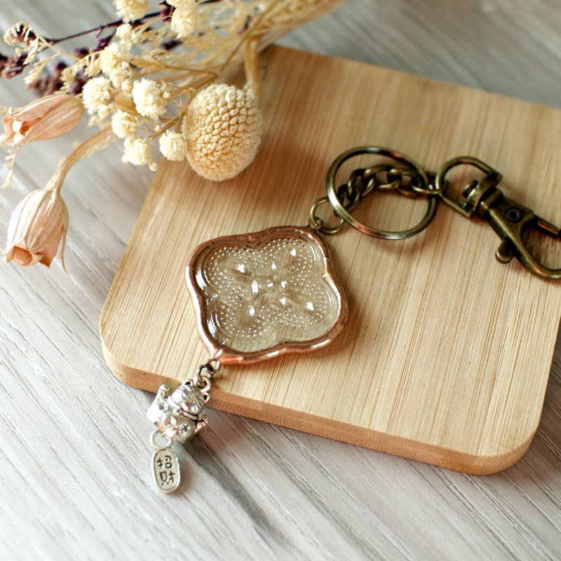 海棠花玻璃 招财猫钥匙圈/吊饰 - 吊饰 - 其他材质 多色
