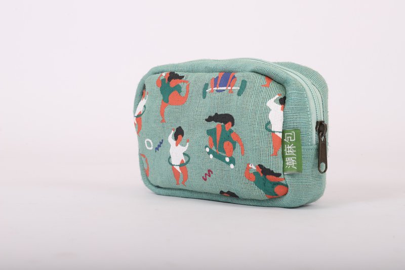 俏皮Ciao女孩小物潮麻包 (手拿) 苏打蓝 - 化妆包/杂物包 - 棉．麻 蓝色