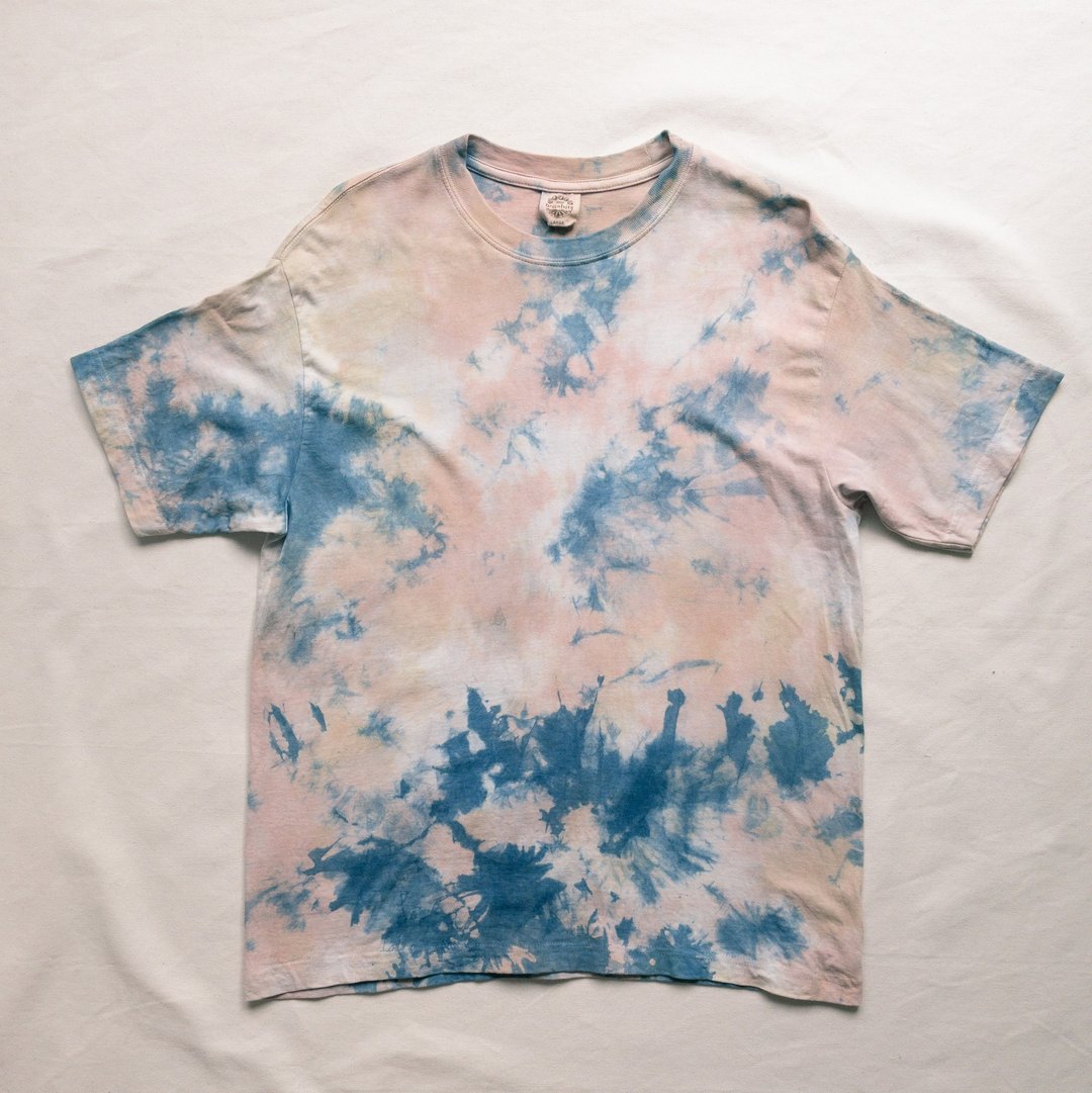 Coloring Organic cotton TEE 蓝染 泥染 染色 Indigo Mud dyed shibori 绞染 - 女装 T 恤 - 棉．麻 蓝色