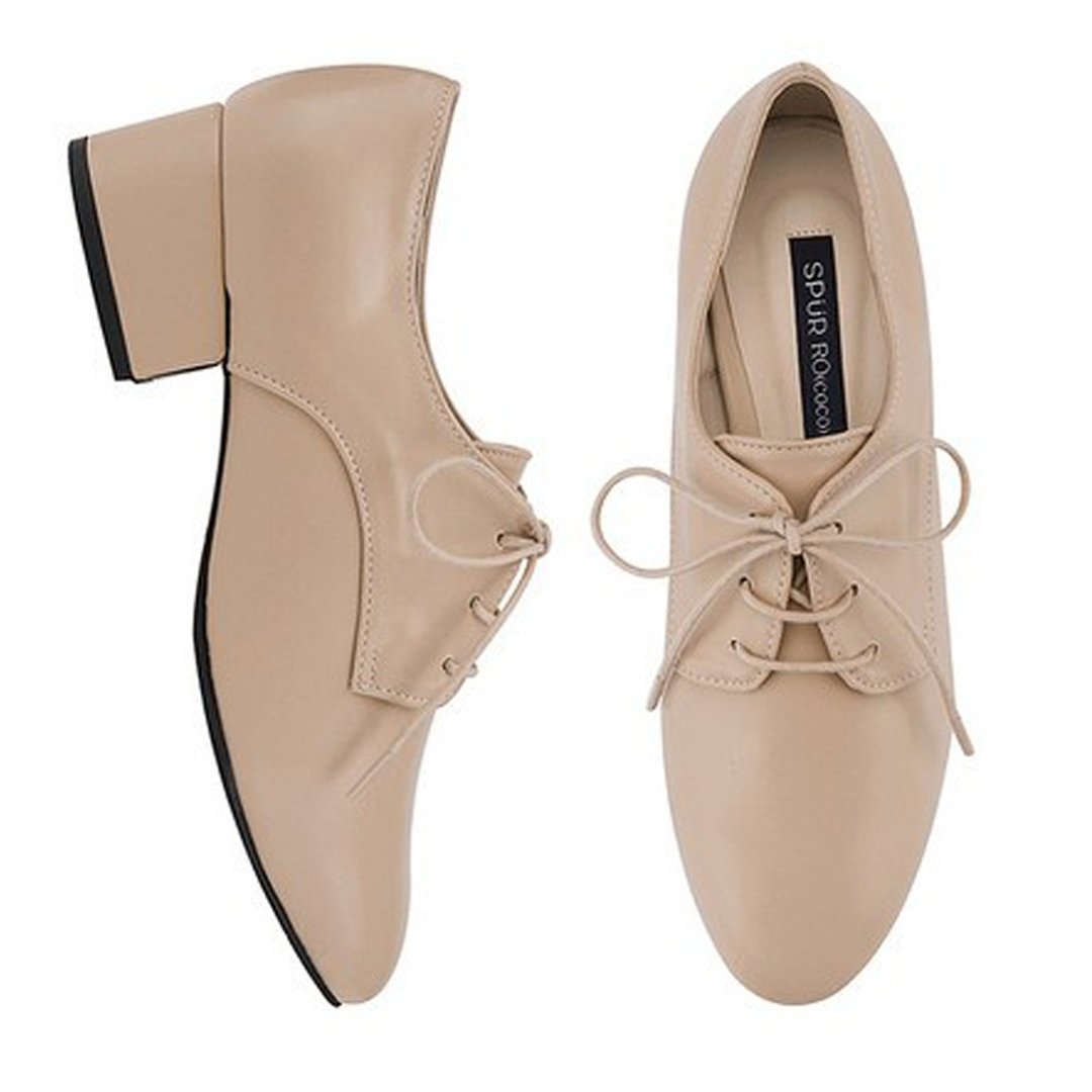 SPUR – 简约低跟牛津鞋 LF7023 BEIGE - 女款牛津鞋/乐福鞋 - 人造皮革 