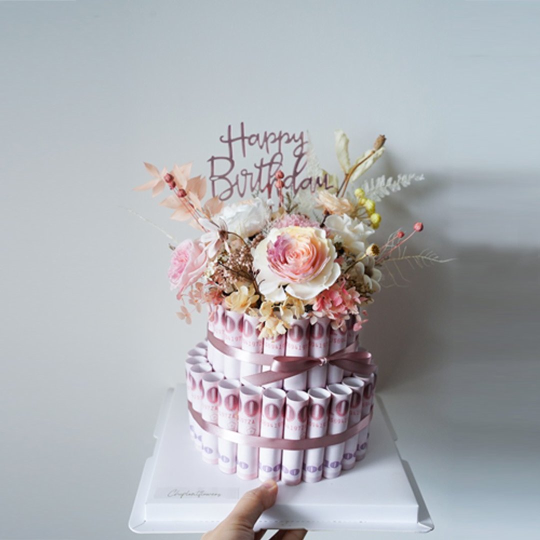 【竒植花物】经典双层有钱花蛋糕/永生干燥花/生日/父亲节/母亲节 - 干燥花/捧花 - 植物．花 