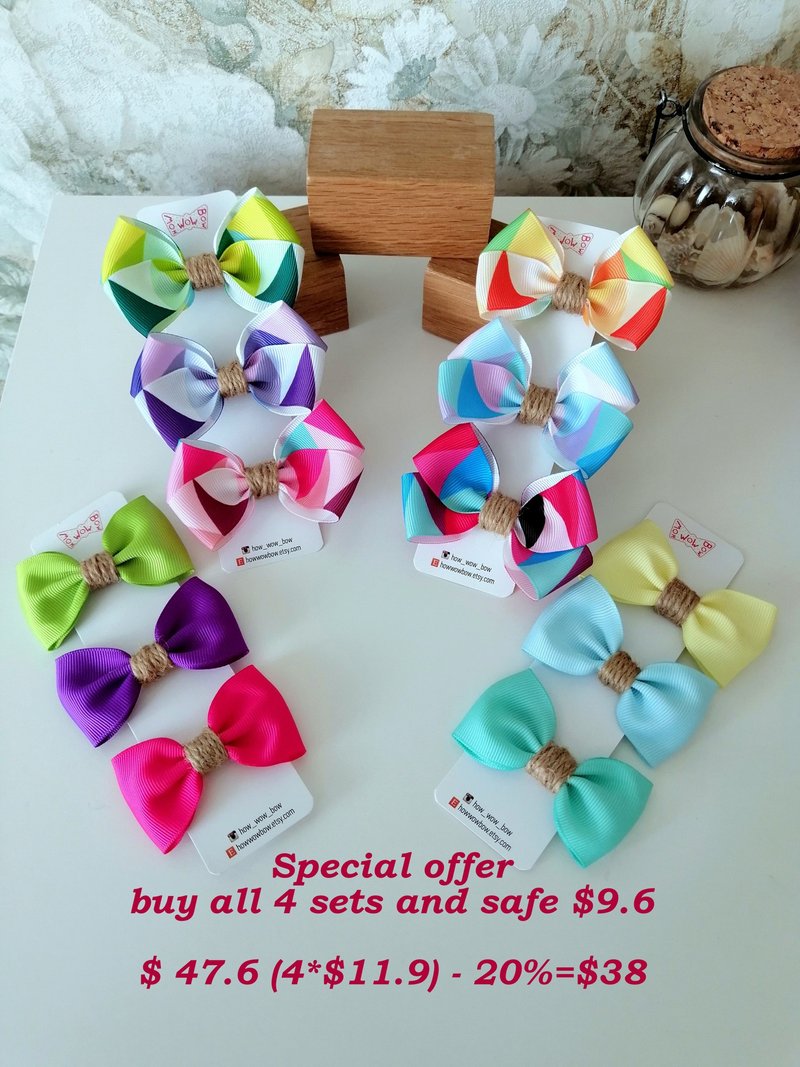 Gift for groomer, Special Offer set of 12 hair bows for Shih Tzu, Yorkie, Bichon - 衣/帽 - 聚酯纤维 多色
