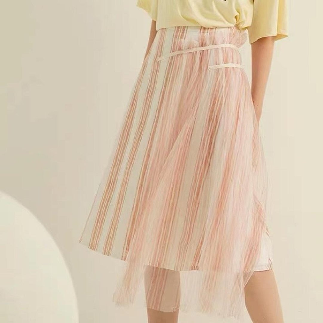 Howl Studio 2-layer Striped Mesh Skirt - 裙子 - 聚酯纤维 
