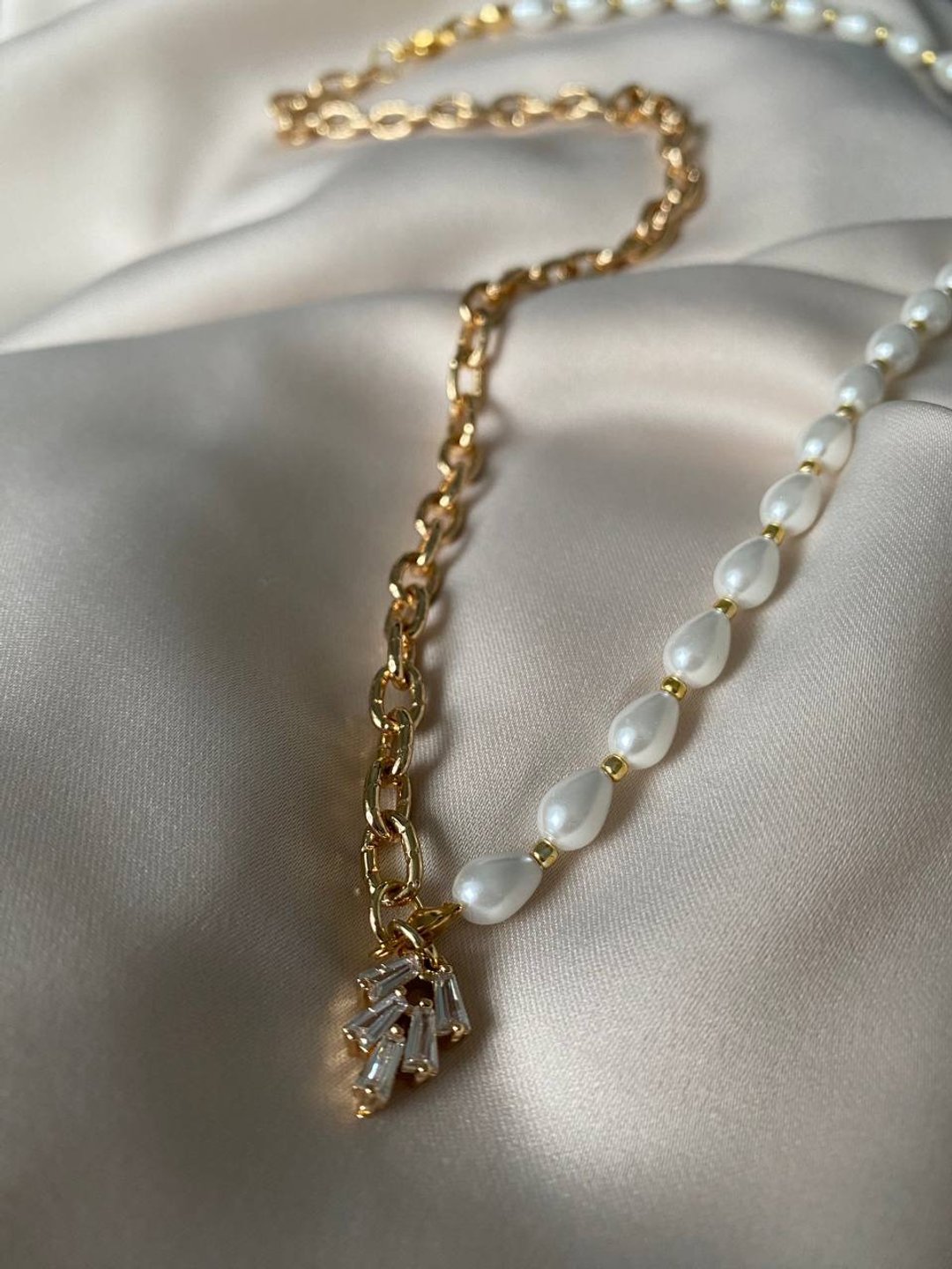 Pearl necklace, Pearl choker, Chain necklace, Chain choker - 项链 - 珍珠 白色