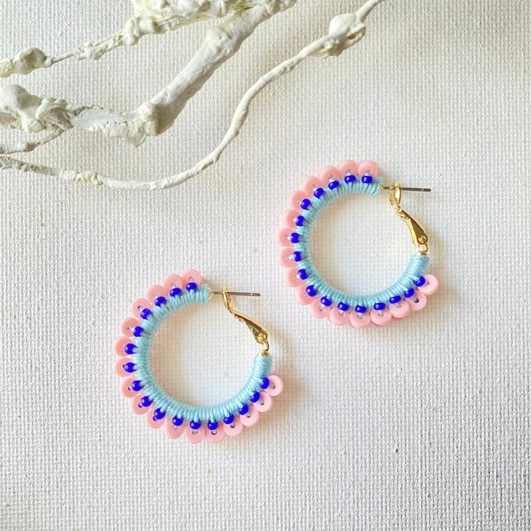 Dot hoop earrings Clip-On[light pink] - 耳环/耳夹 - 棉 多色