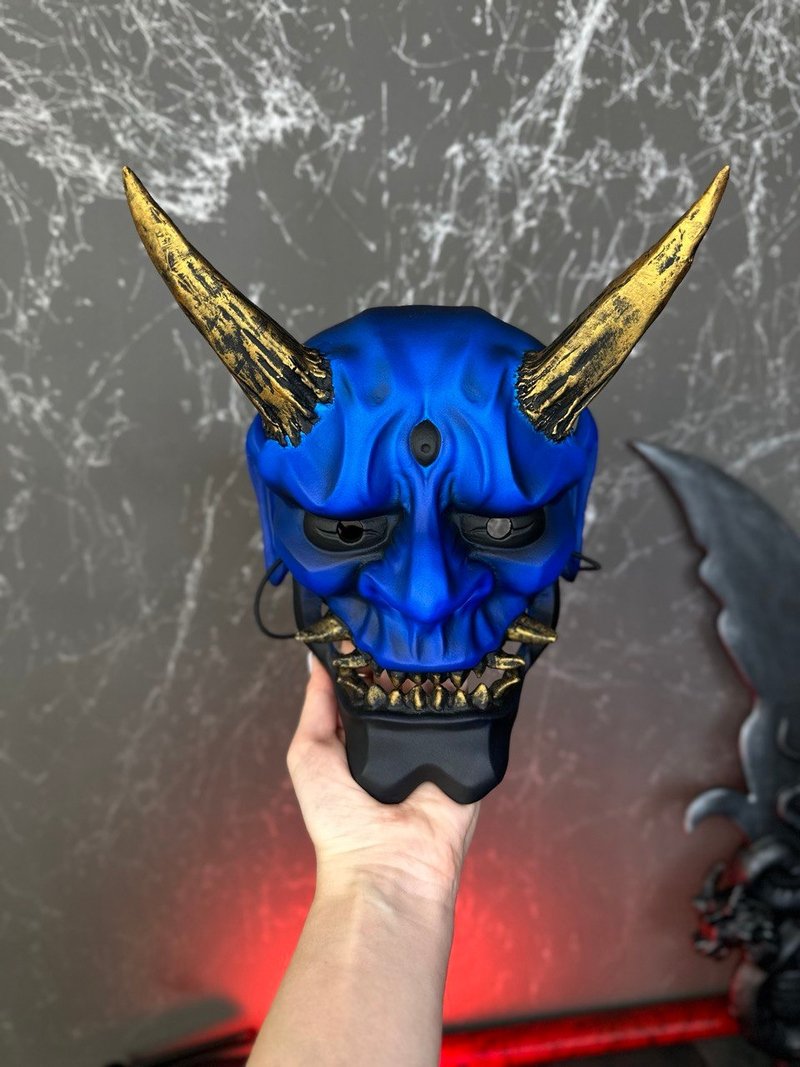 UV发光鬼面具 可佩戴墙面装饰恐怖恶魔面具鬼歌舞伎面具 - 口罩 - 树脂 蓝色