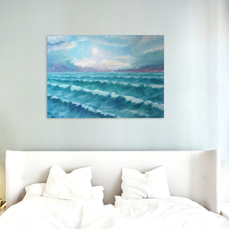 Seascape Original Art Oil Painting Wall Panel With Seascape Fresh Wind - 海报/装饰画/版画 - 其他材质 蓝色