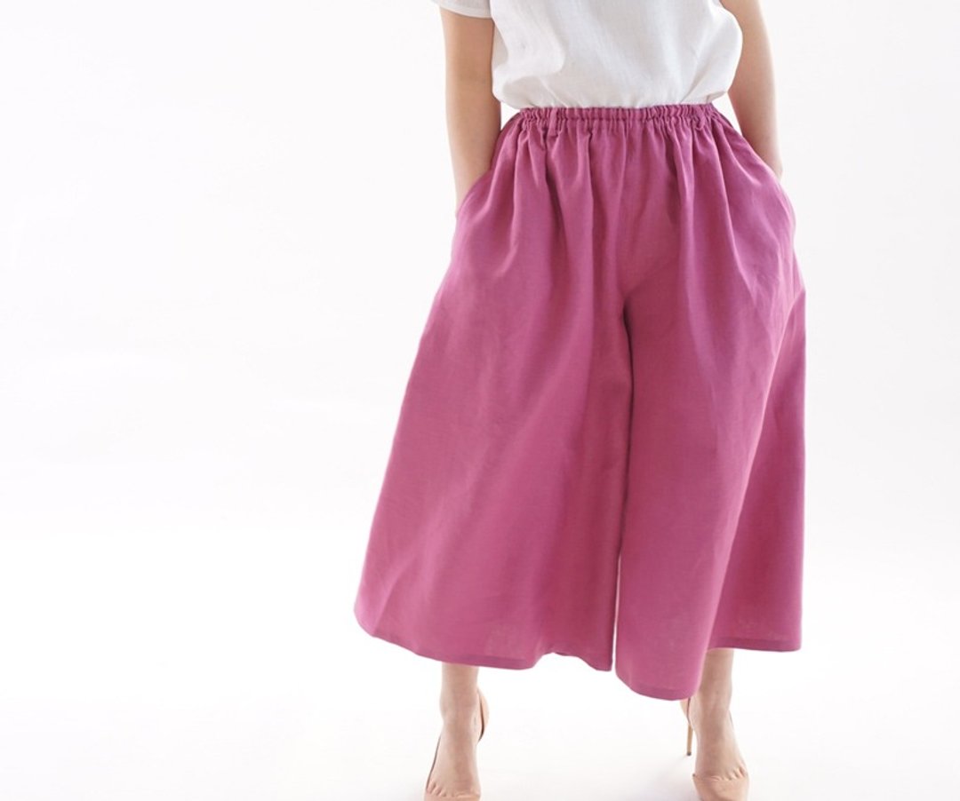 Belgium linen wide Scar Jo pants / Italian Rose bo5-43 - 女装长裤 - 棉 紫色