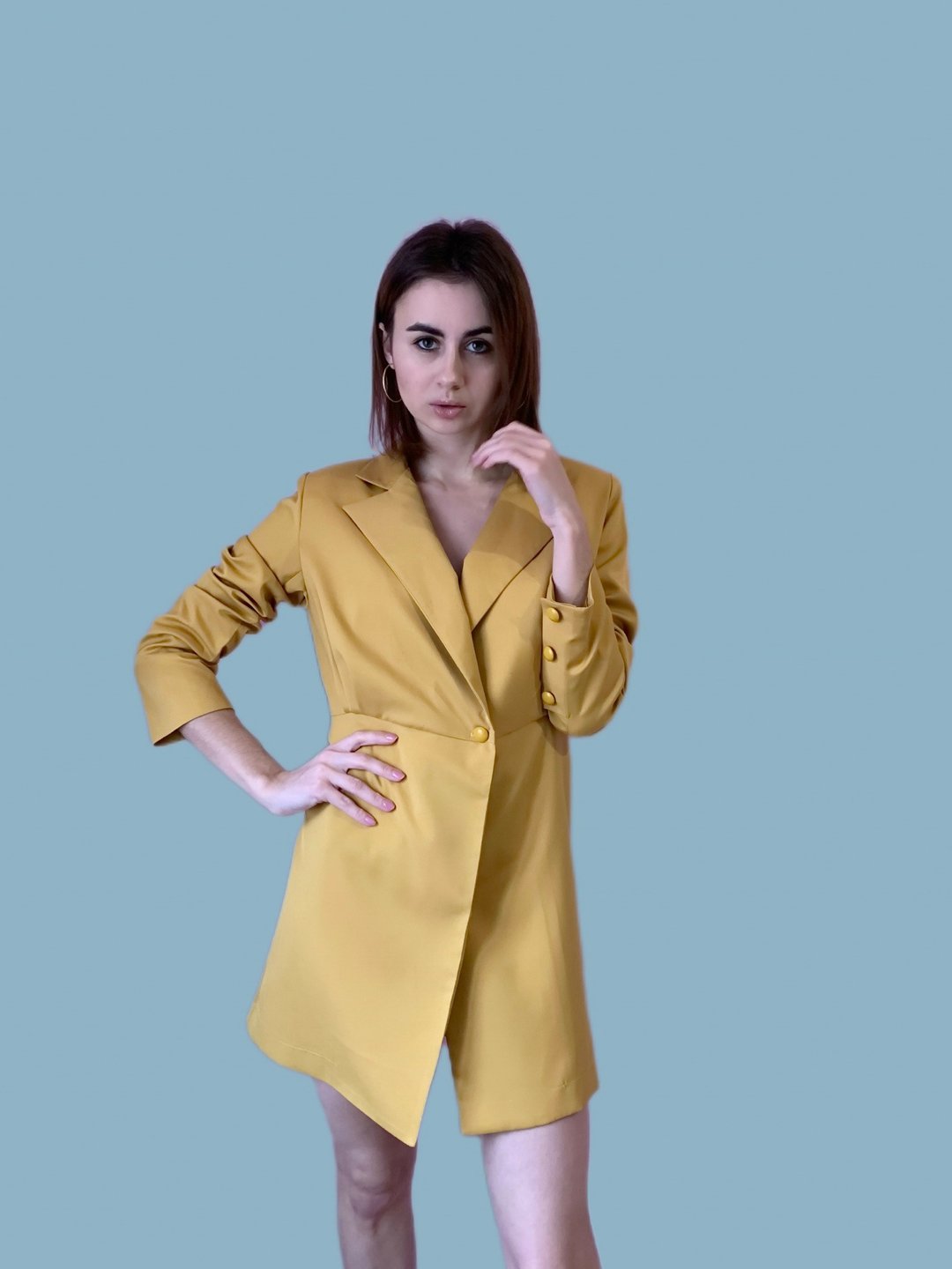 Long Blazer / Double breasted Mini Dress/ Women Yellow Blazer Dress - 洋装/连衣裙 - 其他材质 橘色