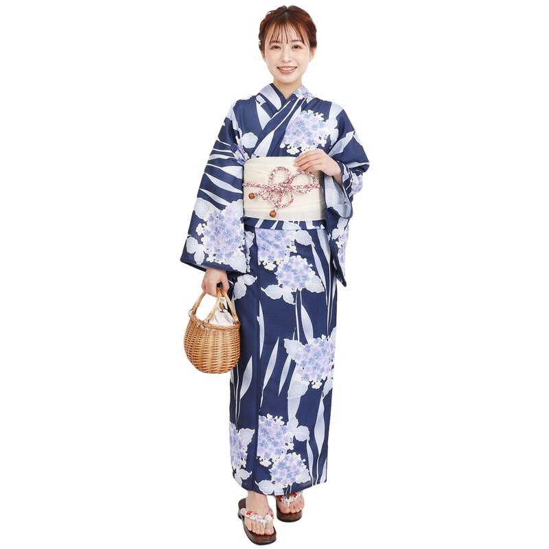 日本 和服 聚酯纤维 梭织 女性 浴衣 腰带 2件组 F Size X41-02C - 其他 - 聚酯纤维 蓝色