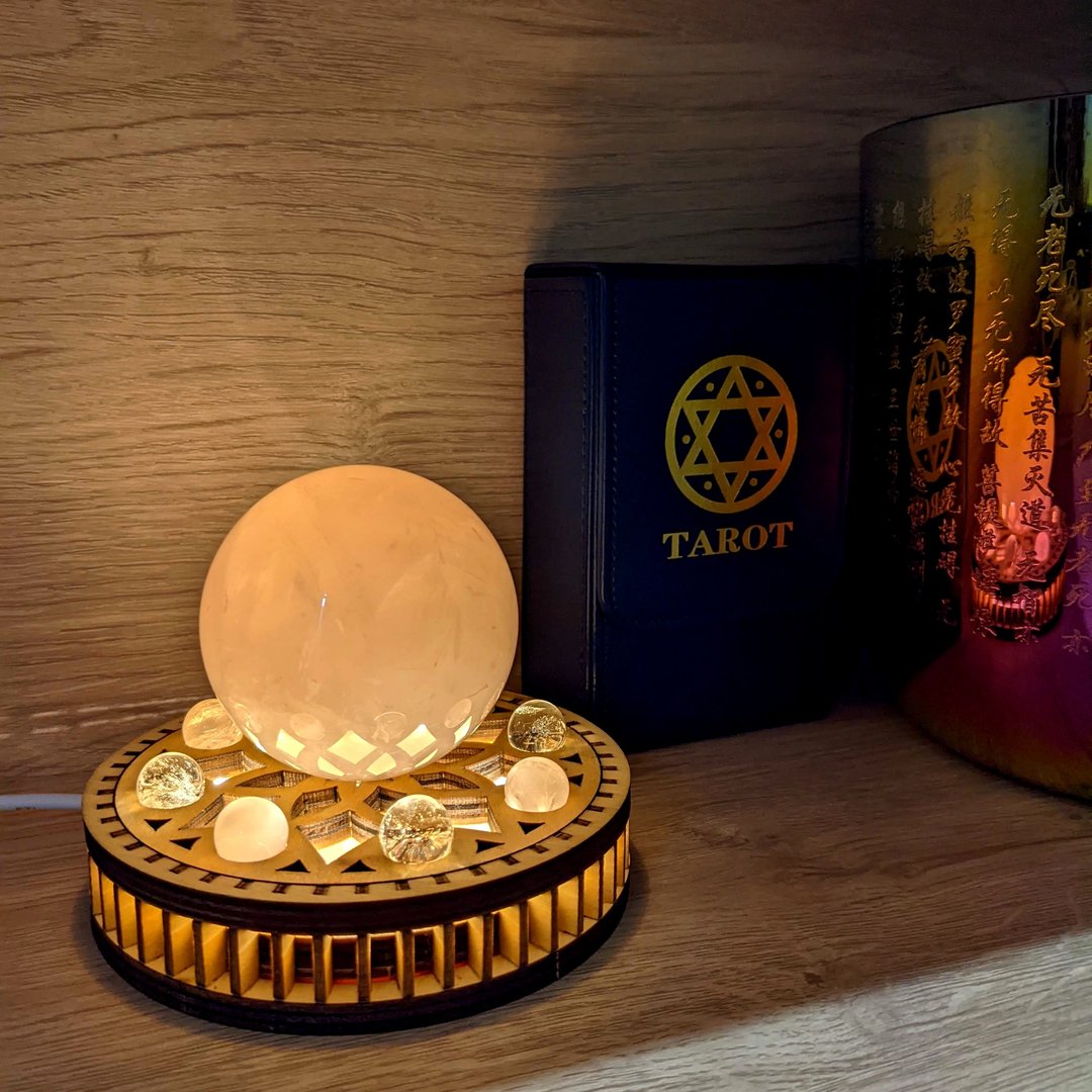【木制小夜灯】11cm 小圆形水晶灯座 - 配水晶木面板 家居/ 办工 - 灯具/灯饰 - 木头 咖啡色