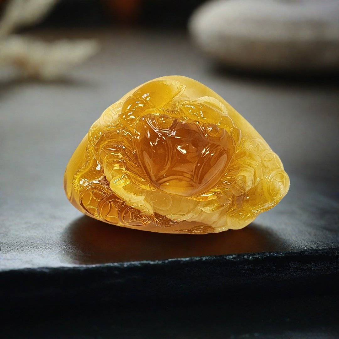 天然鸡油红飘花蜜蜡 螃蟹贝壳挂摆两用 收藏等级横财到手八方来财 - 项链 - 半宝石 黄色