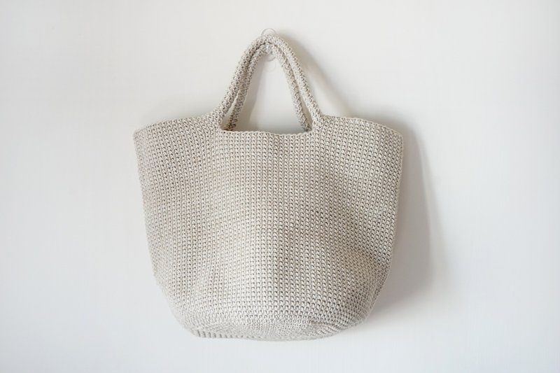 白线。手工手提编织包 - 手提包/手提袋 - 棉．麻 白色