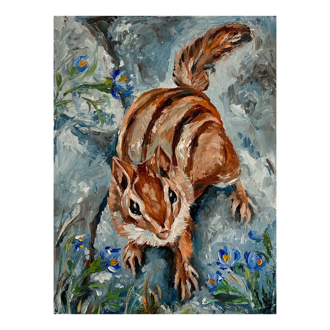 Chipmunk Painting Squirrel Art Wild Animal Artwork Oil Painting animals - 海报/装饰画/版画 - 其他材质 多色
