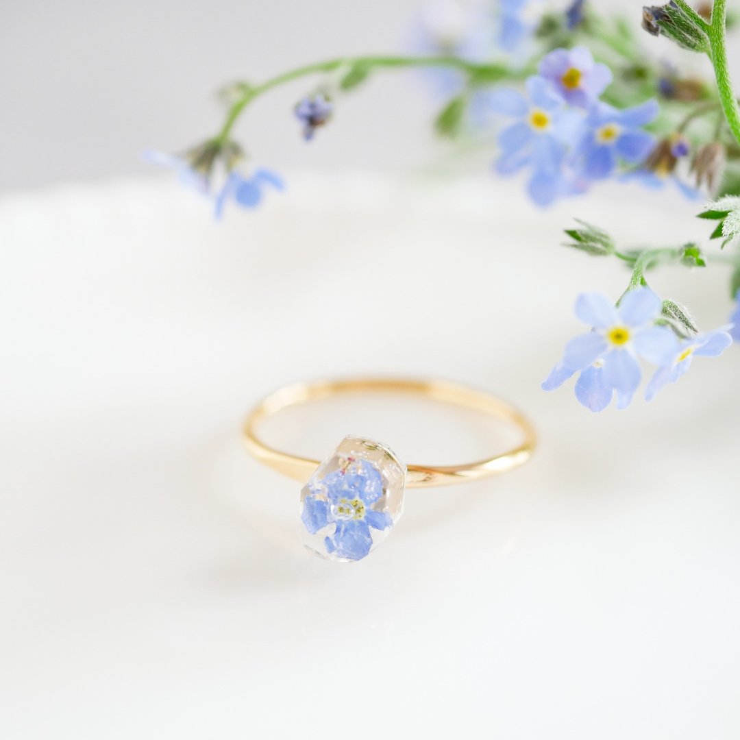 Forget-me-not/botanical ring/size 10 free size - 戒指 - 树脂 蓝色