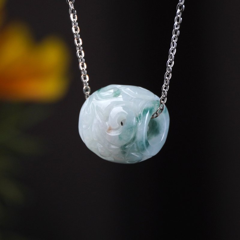 【万事亨通】飘绿花翡翠雕花路路通吊饰| 天然缅甸翡翠A货| 送礼 - 项链 - 玉石 绿色