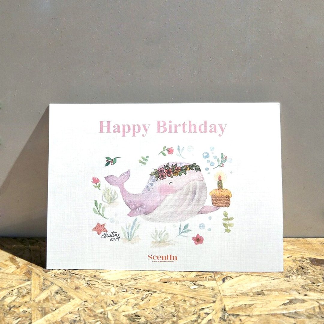 【精油香氛明信片】生日鲸鱼 - 卡片/明信片 - 纸 白色