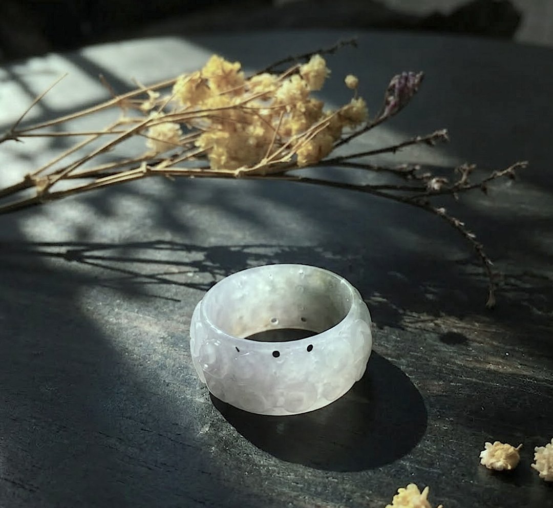 冰种翡翠雕花玉戒 | 国际14围 | 天然缅甸A货翡翠 | 送礼 - 戒指 - 玉石 透明
