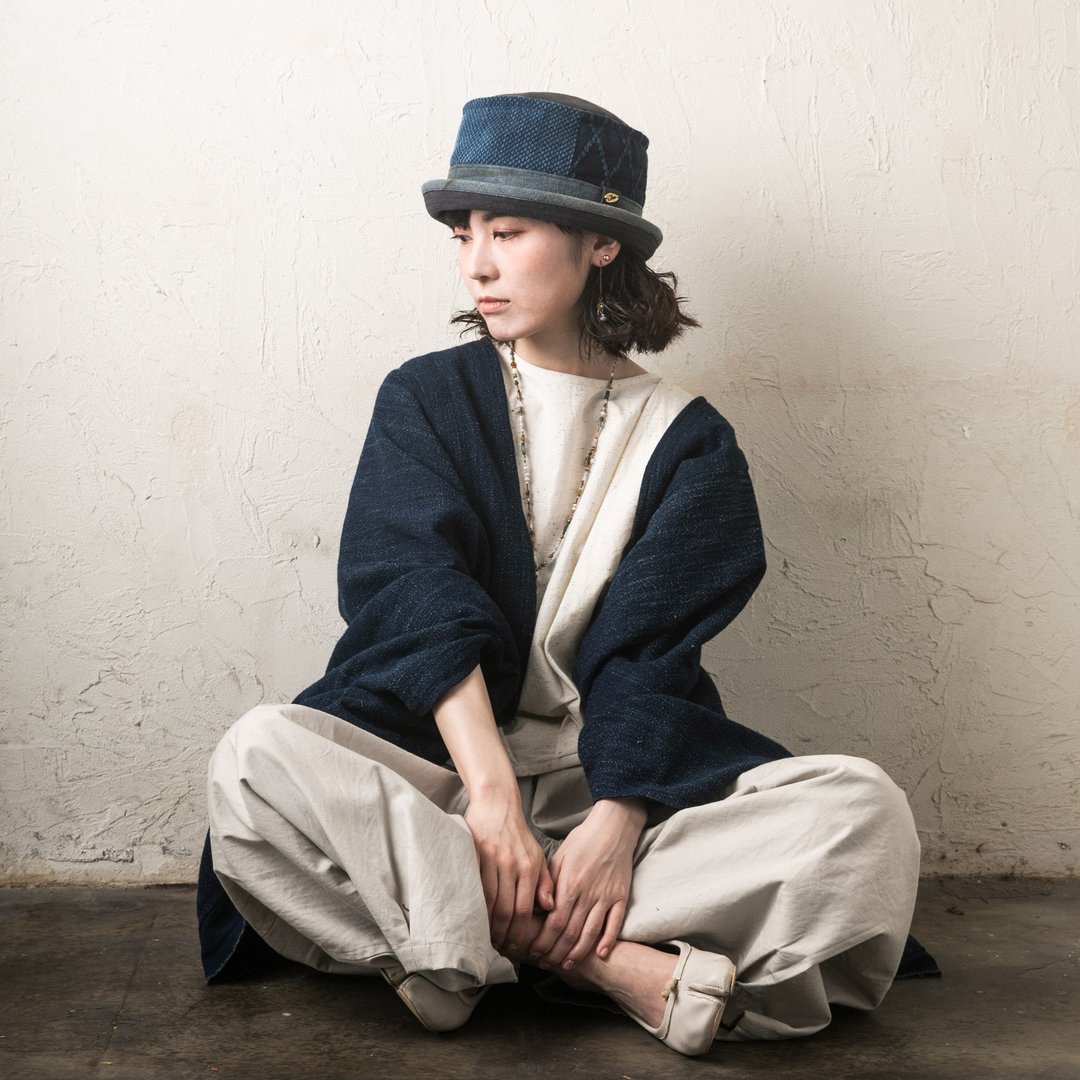蓝染 PorkPieHat 剑道服 patchwork 武士sm (bushi-sm) indigo - 帽子 - 棉 蓝色