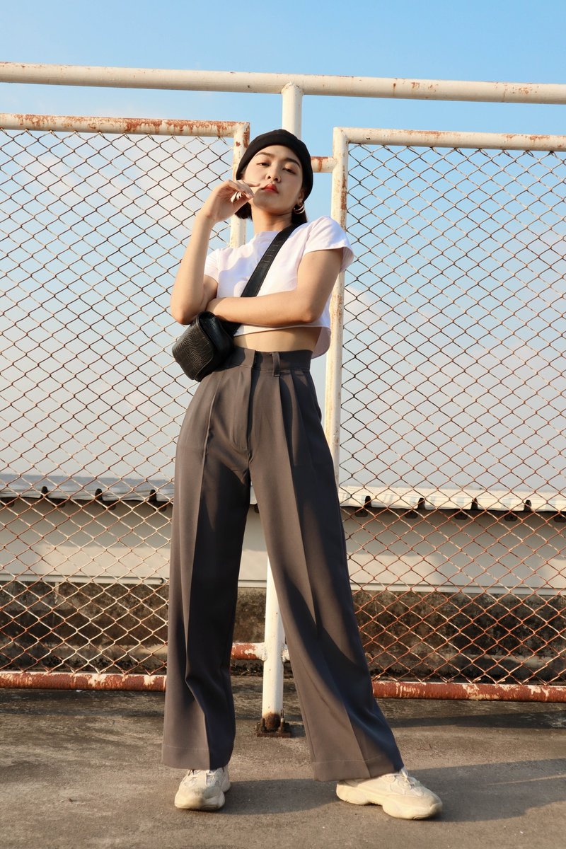 High waist gang trouser : Smoke - 女装长裤 - 其他材质 灰色