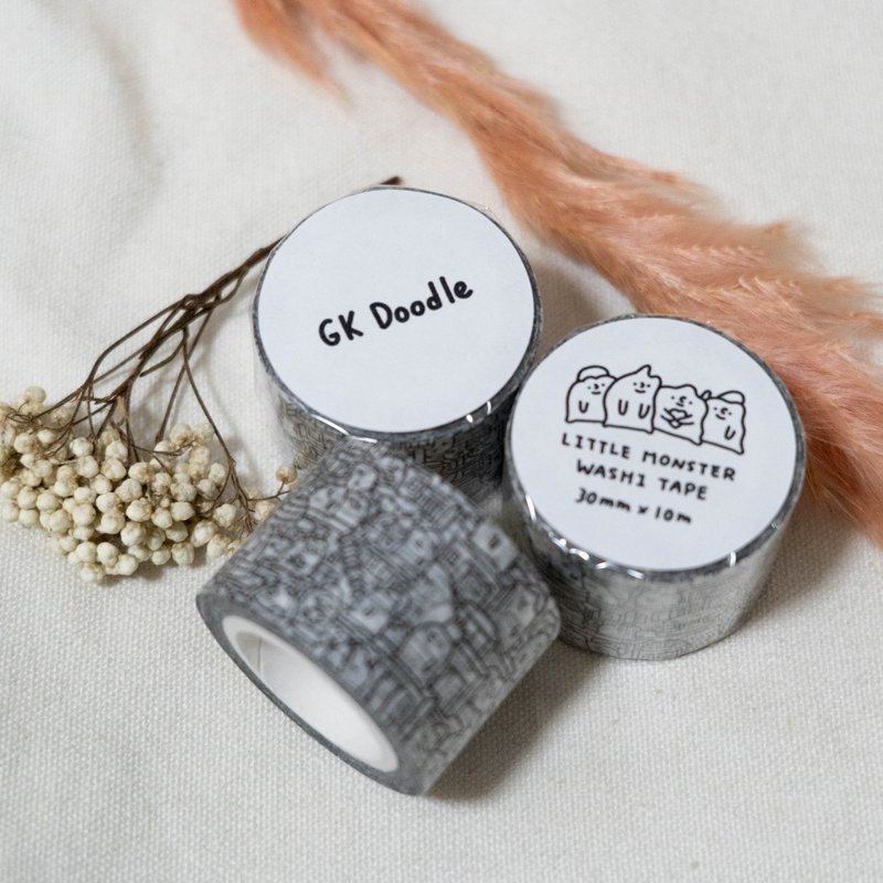 小怪兽涂鸦和纸纸胶带－黑白 - 纸胶带 - 其他材质 黑色