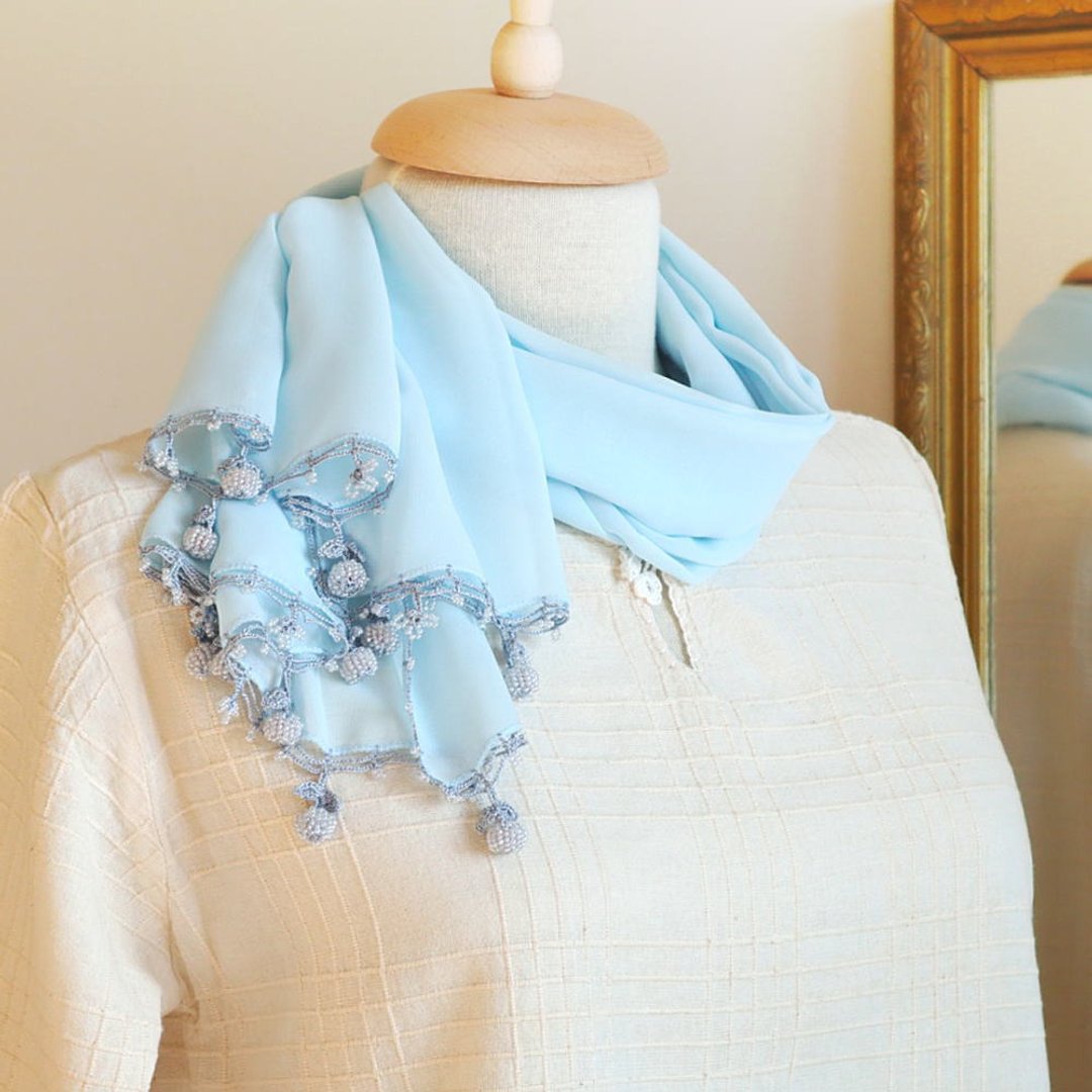 OYA chiffon shawl  - BERRY -  Baby Blue - 围巾/披肩 - 绣线 蓝色