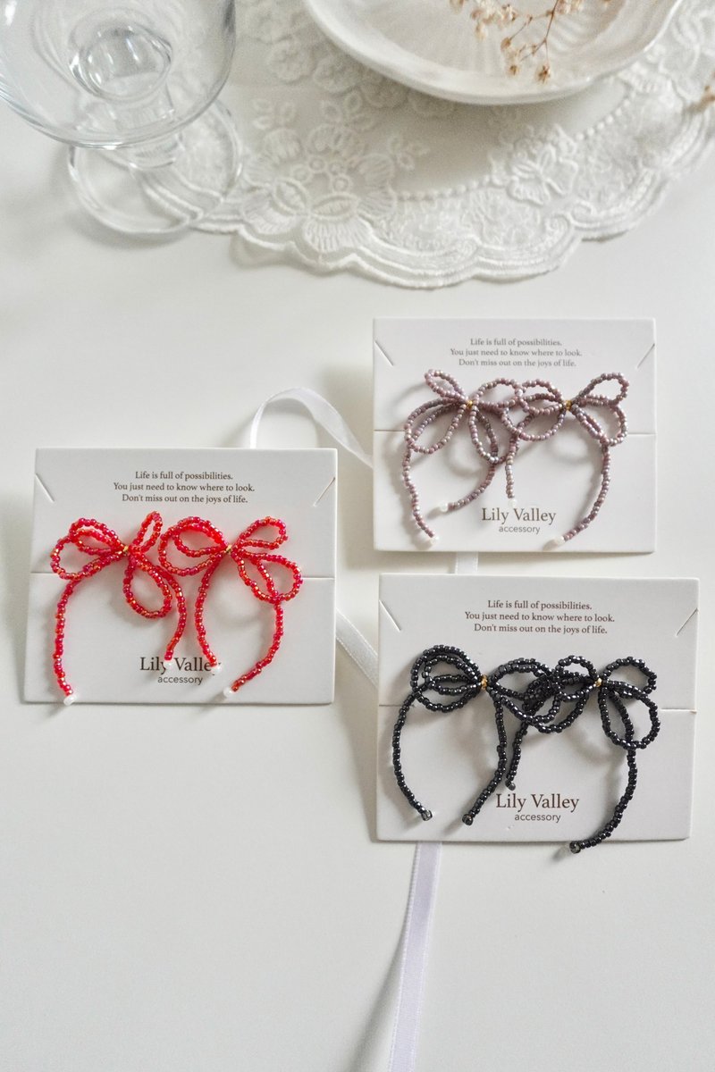 Lily Valley 雅致蝴蝶结 | 手工串珠耳环 - 耳环/耳夹 - 半宝石 多色