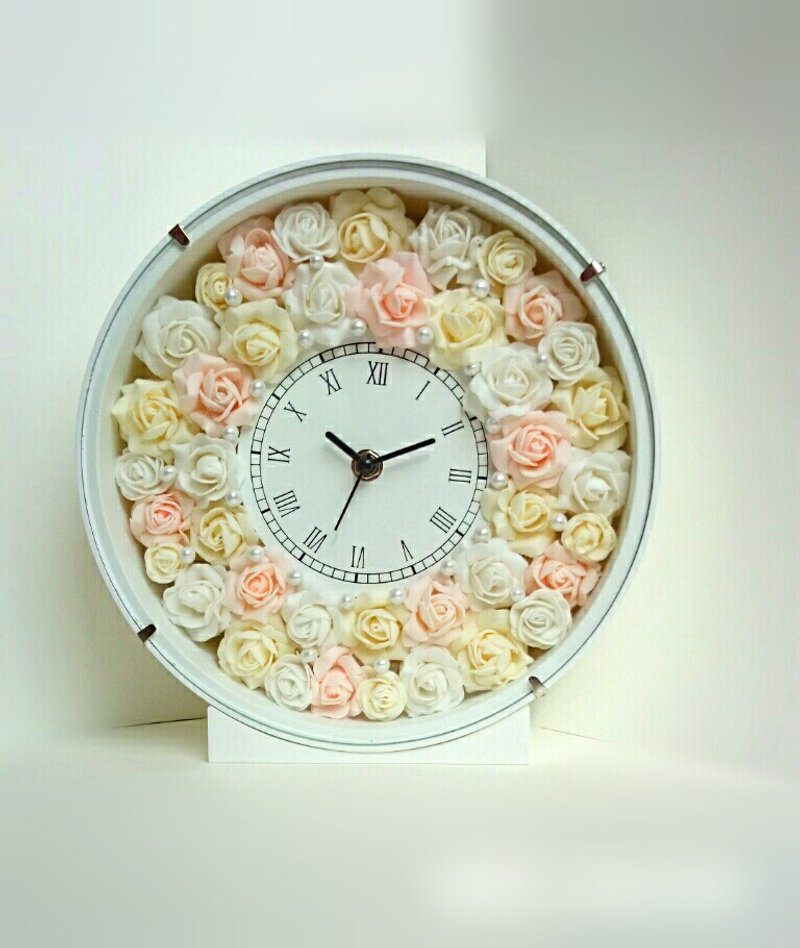 Flower clock round (white) natural rose ver. - 时钟/闹钟 - 木头 粉红色