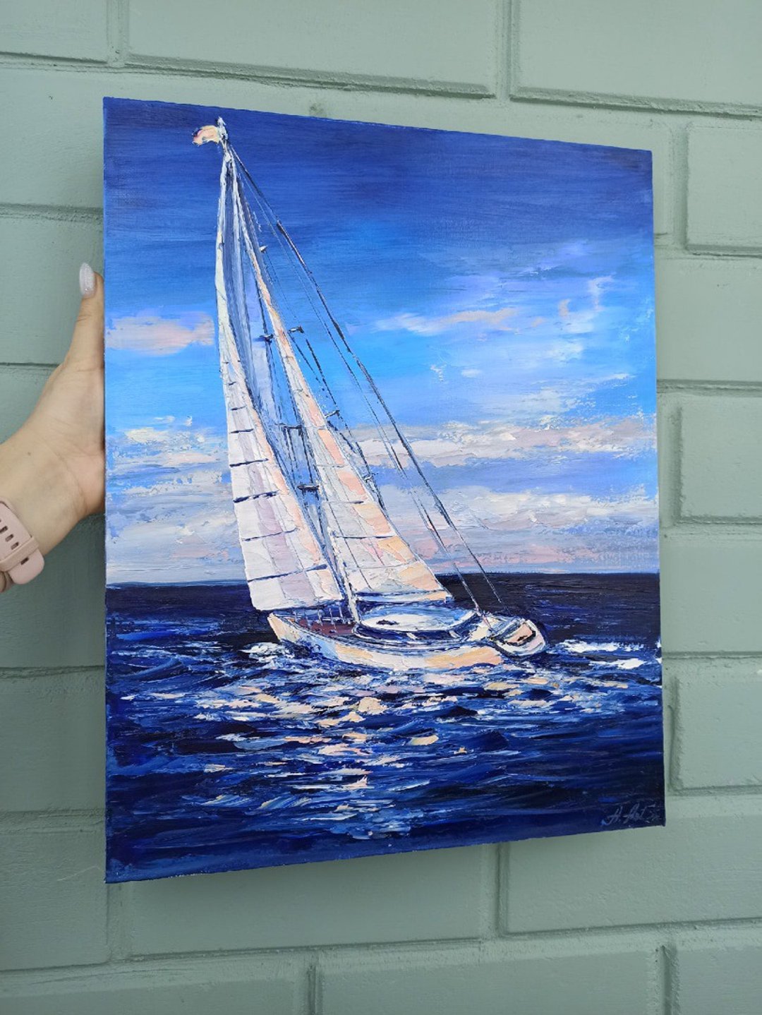 船油画海景原创艺术厚涂墙艺术画布 - 海报/装饰画/版画 - 棉 蓝色