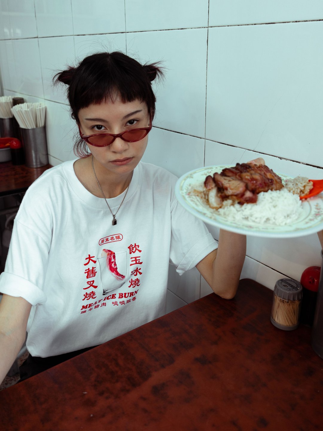 玉冰烧 Print Tee | 怀旧香港设计 本地原创 短袖 T Shirt - 中性连帽卫衣/T 恤 - 棉 白色