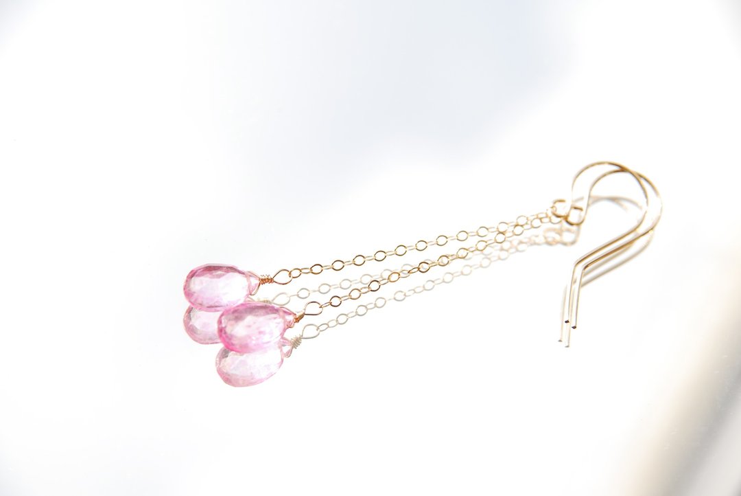 one drop pinktopaz piarce  14kgf - 耳环/耳夹 - 宝石 粉红色