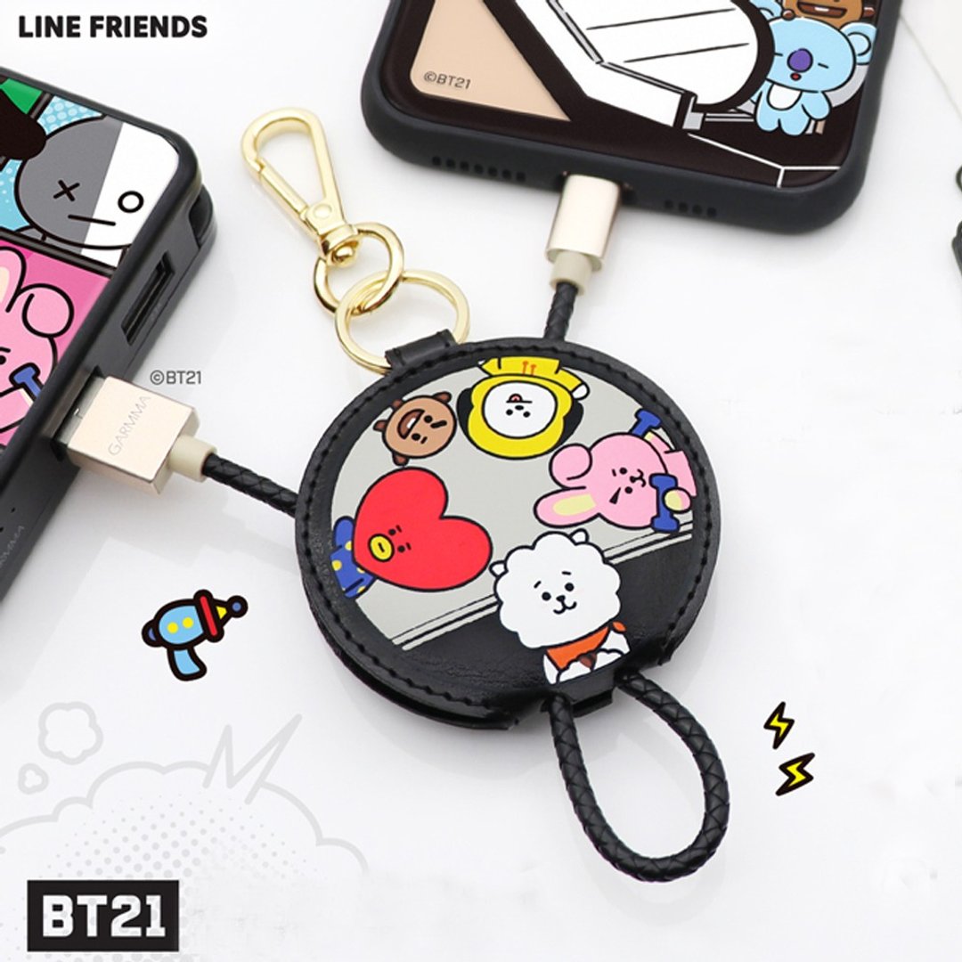 GARMMA 宇宙明星BT21 Apple Lightning皮革吊饰传输线 -24cm - 充电宝/传输线 - 其他金属 黑色