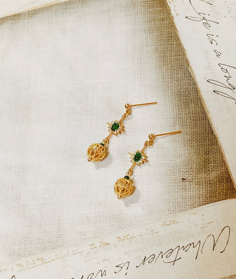 高质感手工~祖母绿复古耳环 - 耳环/耳夹 - 宝石 