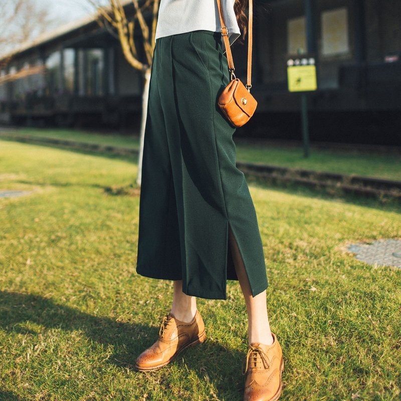 安妮陈2017春季新款女装墨绿色七分裤 - 女装长裤 - 棉．麻 绿色