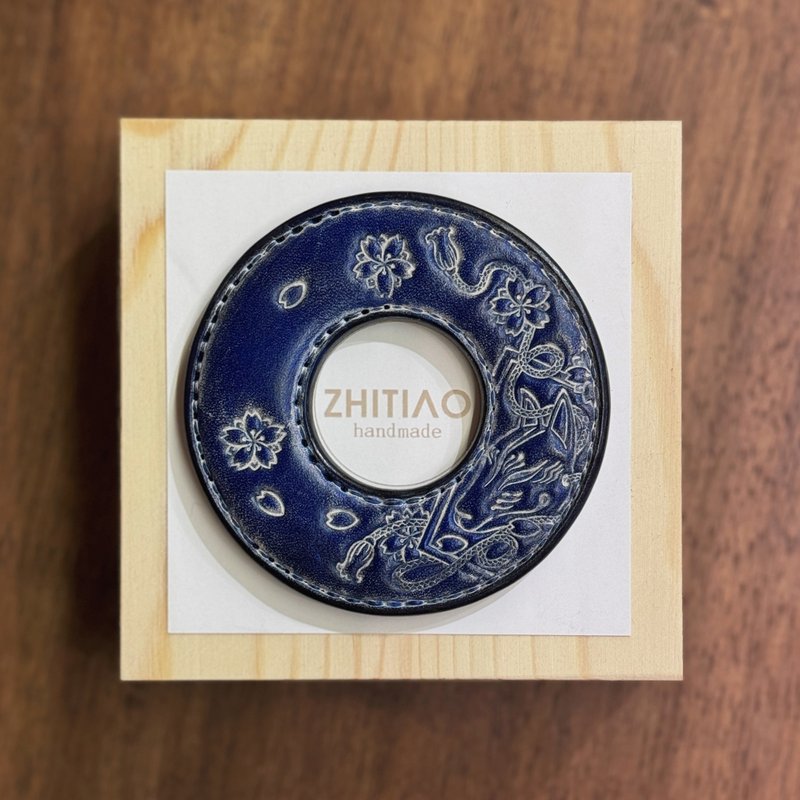 原创手工制作牛皮剑道刀镡 御先稻荷 雾蜡蓝 剑锷 Tsuba - 运动配件 - 真皮 蓝色