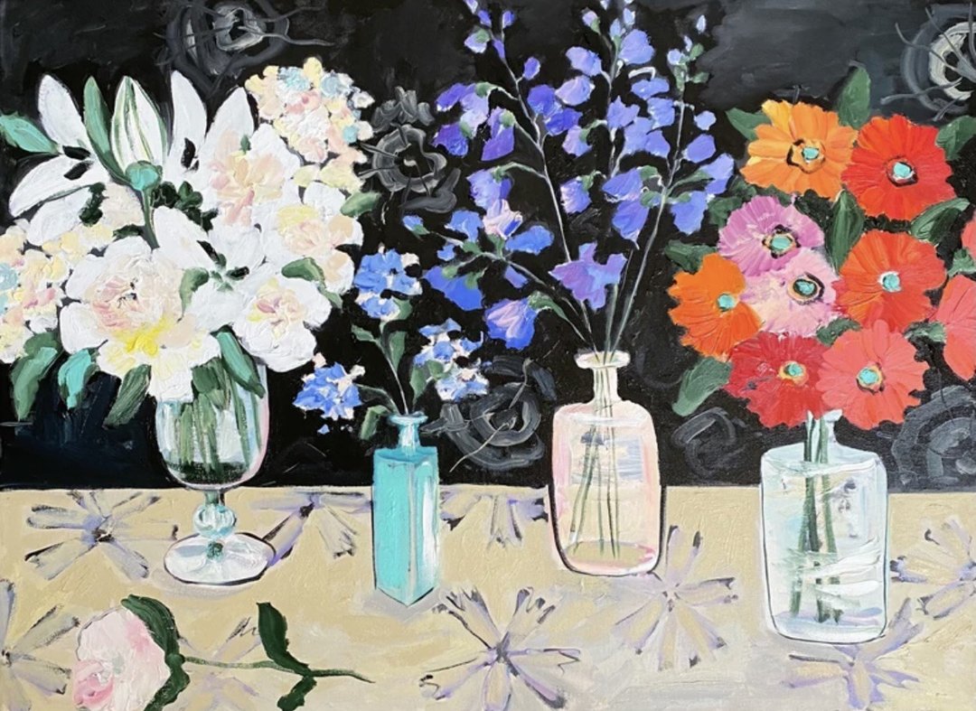 Peonies and Zinnias, Oil painting on canvas, Fauvism art, Matisse inspired, Deco - 墙贴/壁贴 - 其他材质 黑色
