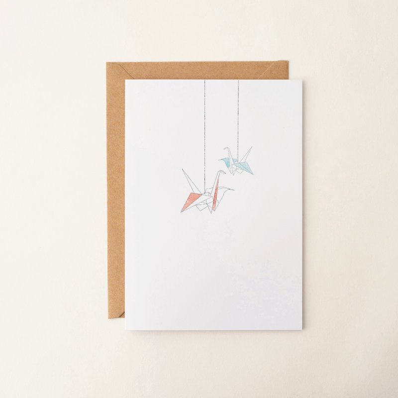 纸鹤祝福手绘卡 折纸插画 万用卡 生日卡片 感谢卡 线条 简单风格 - 卡片/明信片 - 纸 红色