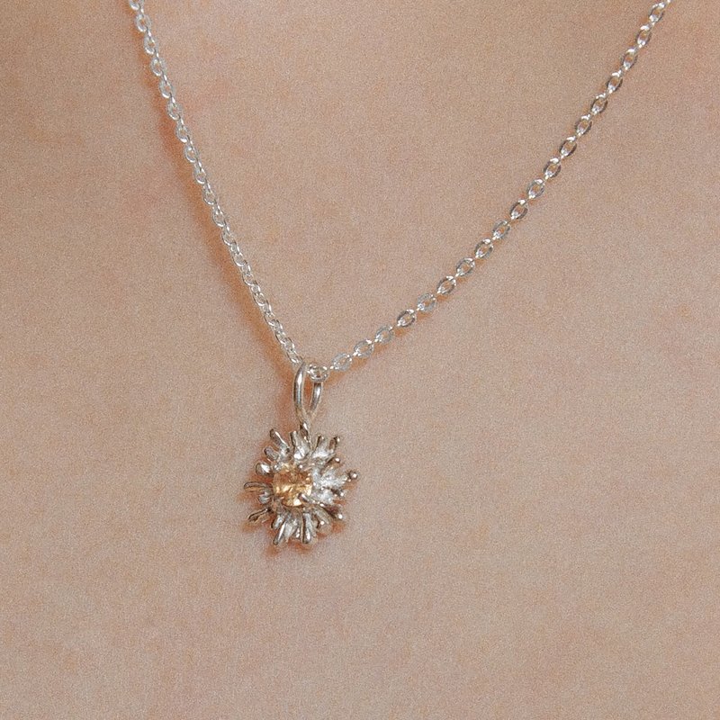 Small Daisy 小雏菊花 黄色蓝宝石纯银项链 生日 情人节 礼物推荐 - 项链 - 纯银 银色
